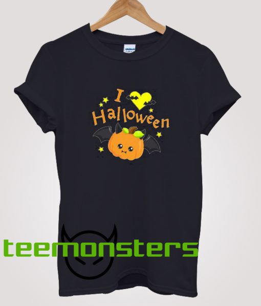 I Love Halloween Cute Pumpkin Vampire T-Shirt