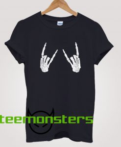 Skeleton Hands Rock Pose On Breast T-Shirt