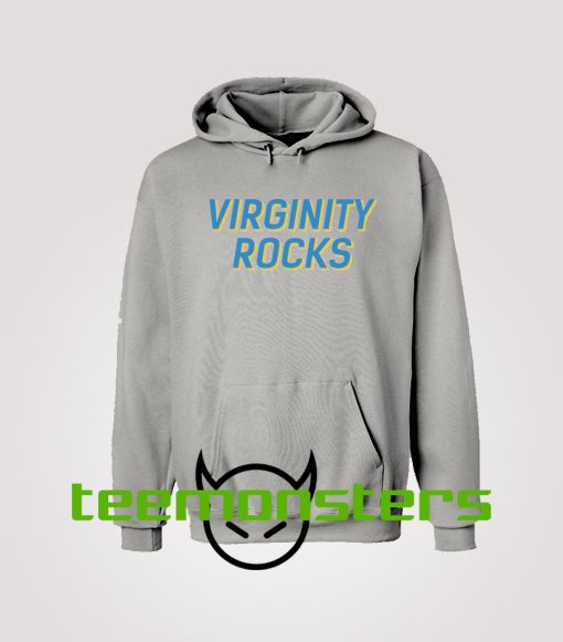 Virginity Rocks Blue Text Hoodie