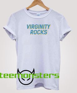 Virginity Rocks Blue Text T-shirt