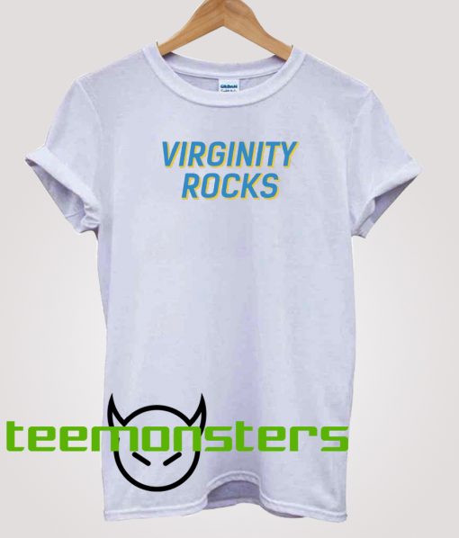 Virginity Rocks Blue Text T-shirt