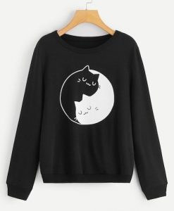 1Plus1 Girls Cat Print Pullover Sweater AD