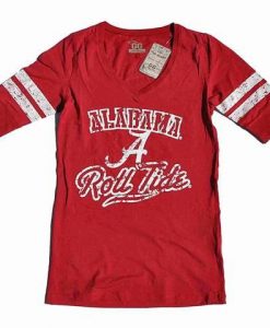 Alabama Crimson Tide Glitter Gear Women Red 1_2 Sleeve Long V-Neck T-Shirt (1)