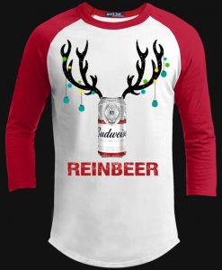 Budweiser Reinbeer Christmas Raglan Sleeve Shirt Funny Beer Reindeer Xmas Shirt AD