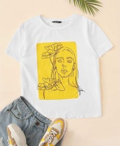 Floral and Figure Print Tee T-shirt RE23