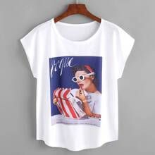 Graphic Print Dolman T-shirt RE23