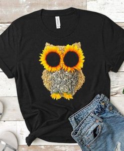 Owl made of sunflower seeds shirt RE23