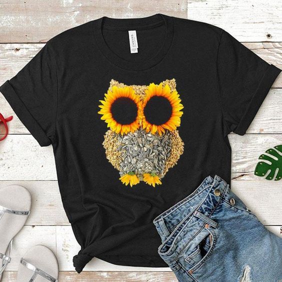 Owl made of sunflower seeds shirt RE23