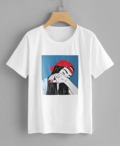 Figure Print Women Red Hat T-Shirt RE23