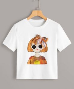 Tie Front Figure Print Tee RE23