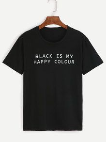 Black Slogan Print T-shirt REW