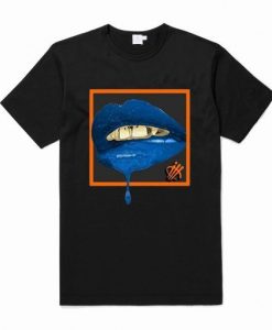 Blue Lips Black T Shirt REW