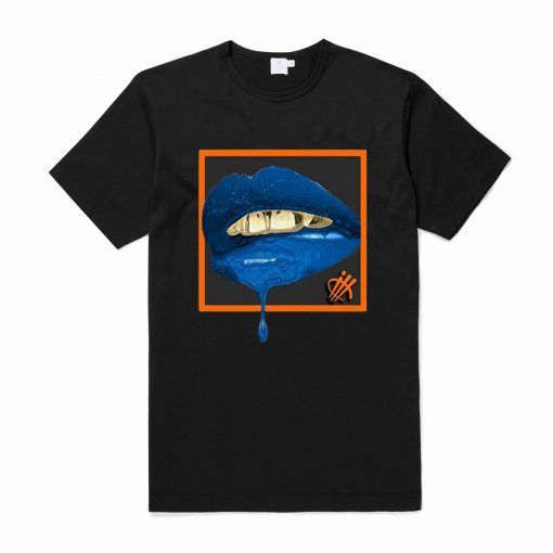 Blue Lips Black T Shirt REW