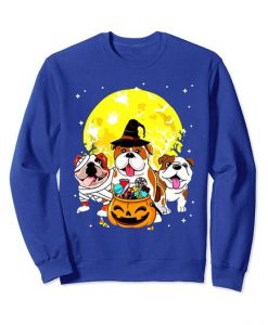 Funny Three Bulldog Mummy Witch Dog Moon Ghosts Halloween Sweatshirt ZX03