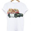 Burning Police Car T-shirt ZX06