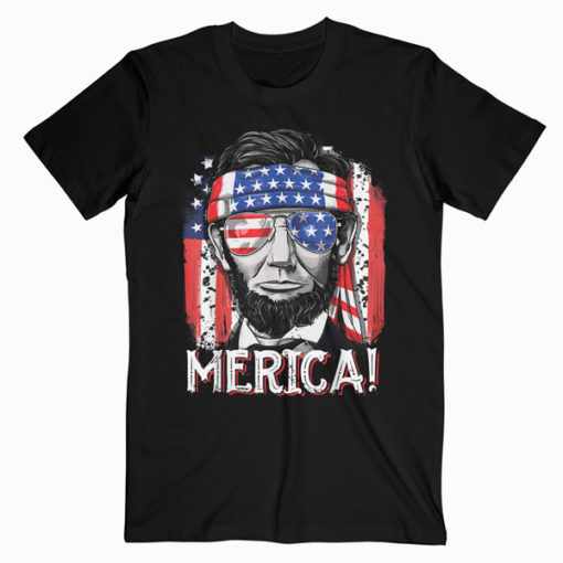 Lincoln 4th of July Merica American Flag Gifts T-Shirt RE23