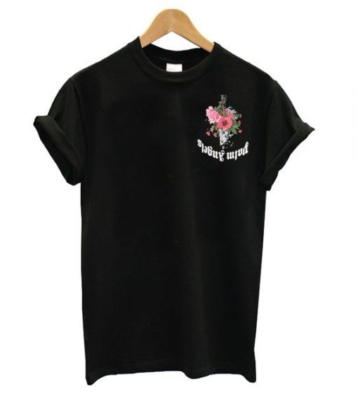 ANGELS BLACK FLOWERS T-SHIRT DN23