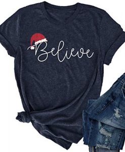 BELIEVE SANTA HAT T-SHIRT RE23