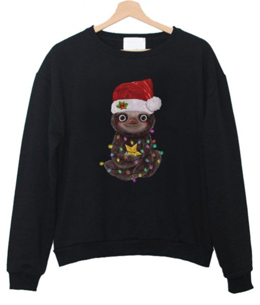 SANTA BABY SLOTH CHRISTMAS LIGHT UGLY SWEATSHIRT DR23