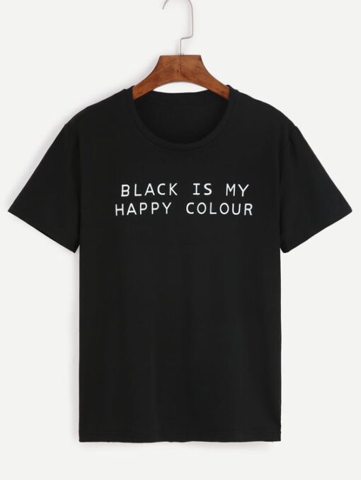 Black Slogan Print T-shirt drd