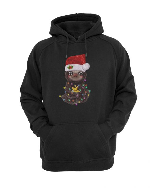 Santa Baby Sloth Christmas light ugly hoodie drd