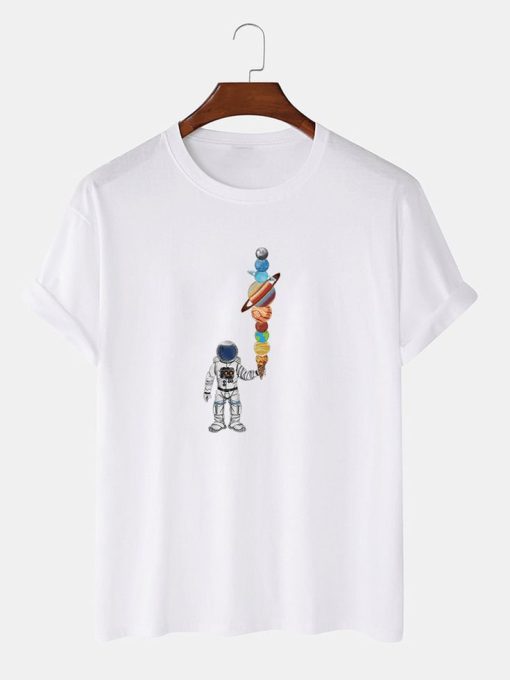 Astronout Ice Cream Cartoon Print T-shirt