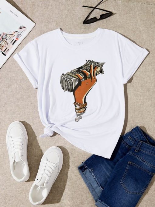 Hand And Money Graphic Print T-shirt