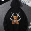 Men Bear Print Drawstring Hoodie