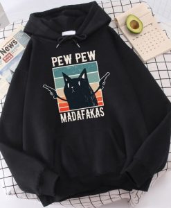 Pew Madafakas Printed Cat Hoodie