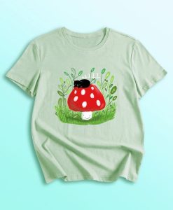 Mushroom & Cat Graphic T-shirt