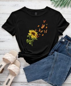 Sunflower And Butterfly Print Tee